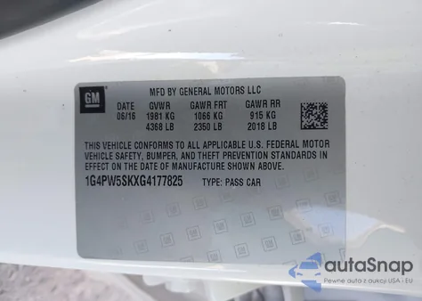 2016 Buick Verano Sport Touring Group из США, поврежденный, VIN 1G4PW5SKXG4177825